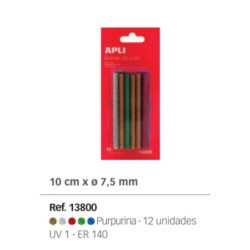 BARRAS SILICONA CALIENTE APLI COLORES PURPURINA BARRAS 7,5MM*100MM BLISTER 12U