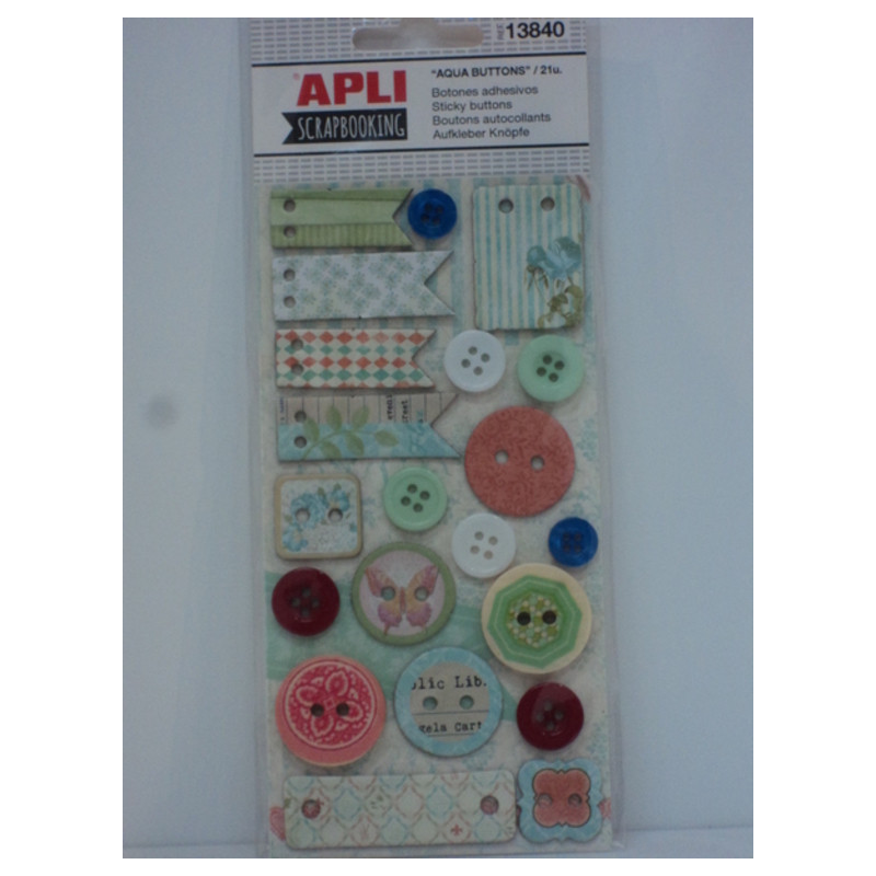 BOTONES CARTON APLI SCRAPBOOKING PACK 21U SERIE AQUA 13840