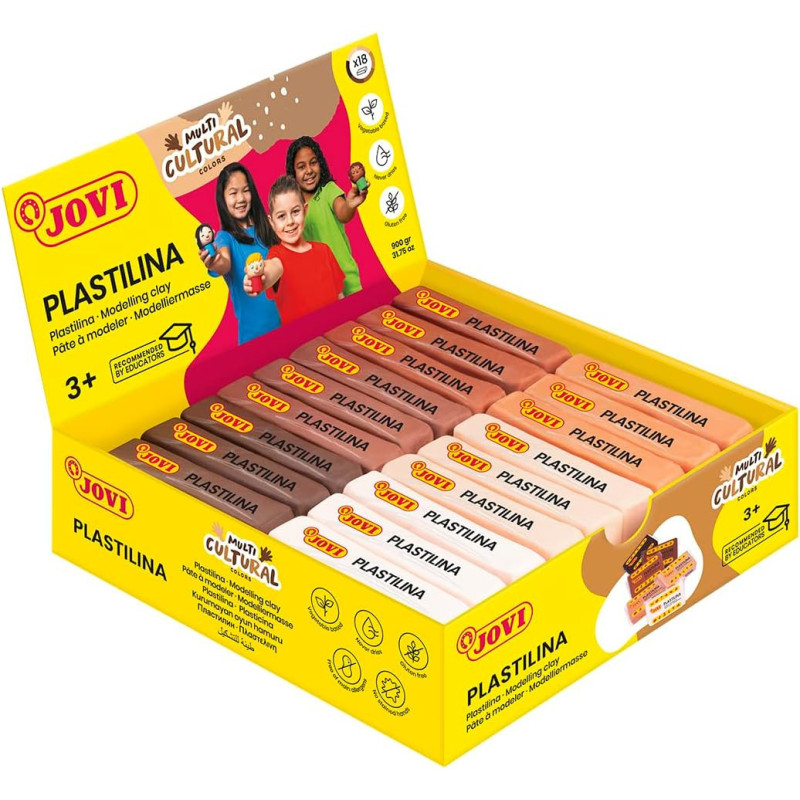 PLASTILINA CJ.18u. 50G COLORES MULTICULTURAL (3 uds x 6 colores) JOVI