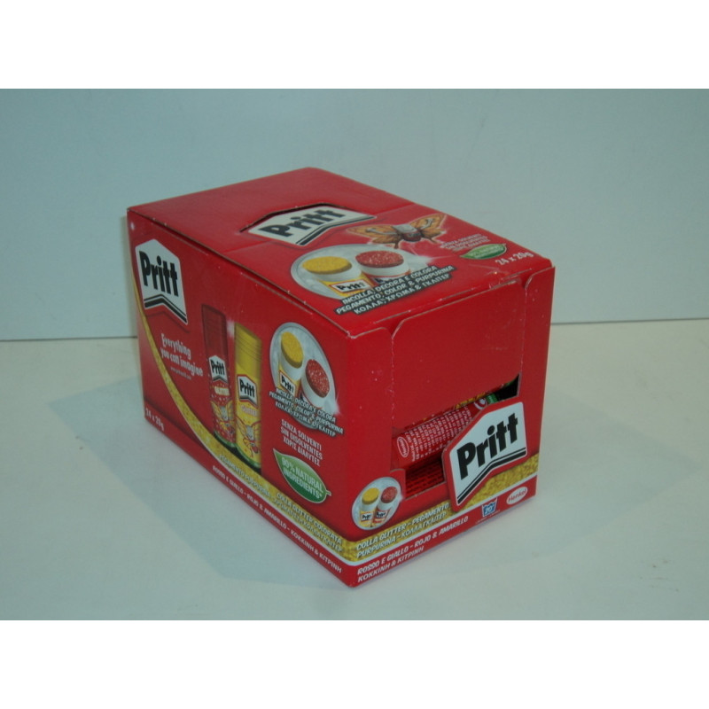 PEGAMENTO BARRA PRITT MEDIANO 20G GLITTER PURPURINA ORO/ROJO EXP 24U