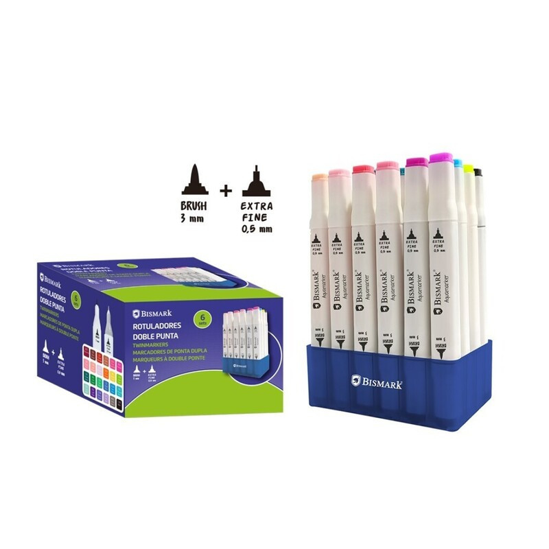 ROTULADOR BISMARK DOBLE PUNTA PINCEL FINELINER 24 COLORES C/SOPORTE 331979 POESSA
