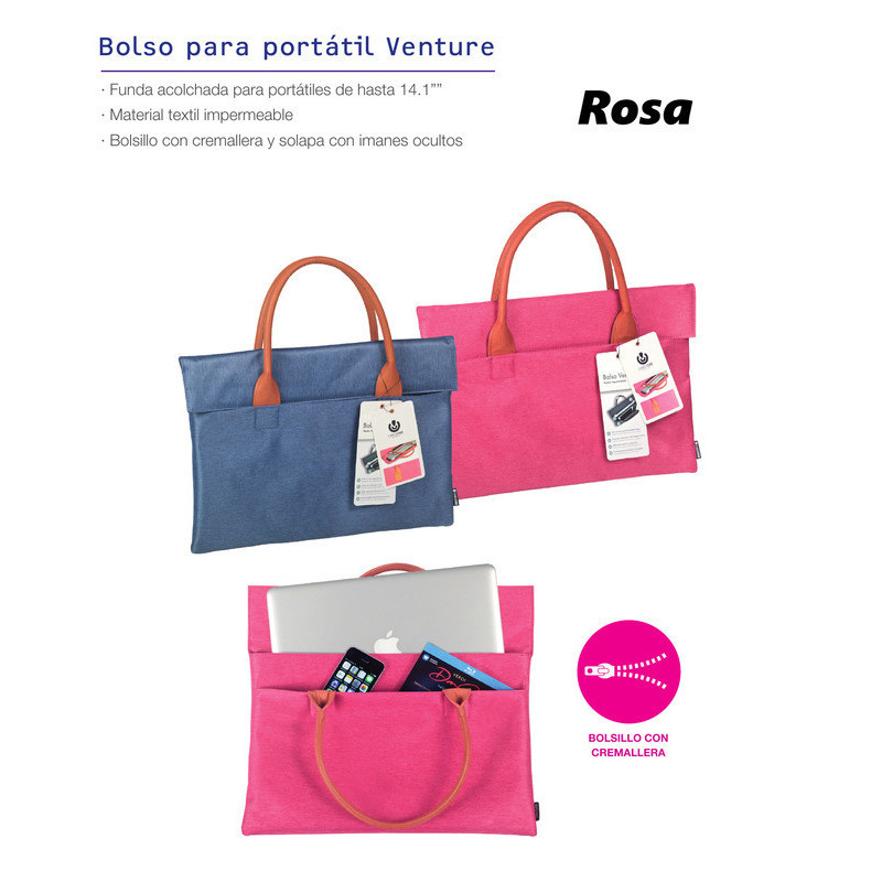 BOLSO CARCHIVO TELA VENTURE PARA PORTATIL 14,1" ROSA 26010025