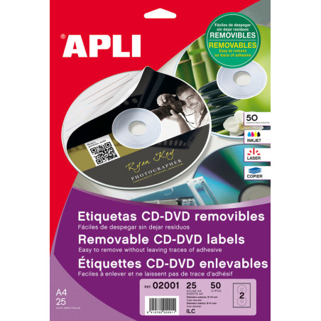 ETIQUETAS APLI I/L/C A-4 CD REMOVIBLE 25H 02001