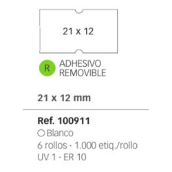 ETIQUETAS MAQ. APLI 21*12 BLANCO REMOVIBLE ROLLO 1000U PACK 6 ROLLOS 100911