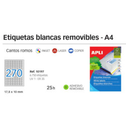 ETIQUETAS APLI I/L/C A-4 REMOVIBLE 17.8*10 25H 10197