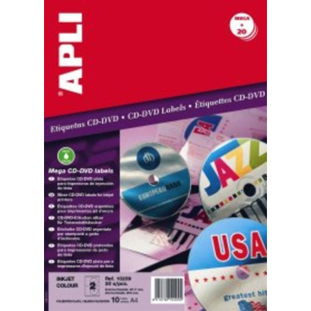 ETIQUETAS APLI INKJET A-4 CD PLATA 20U 10209