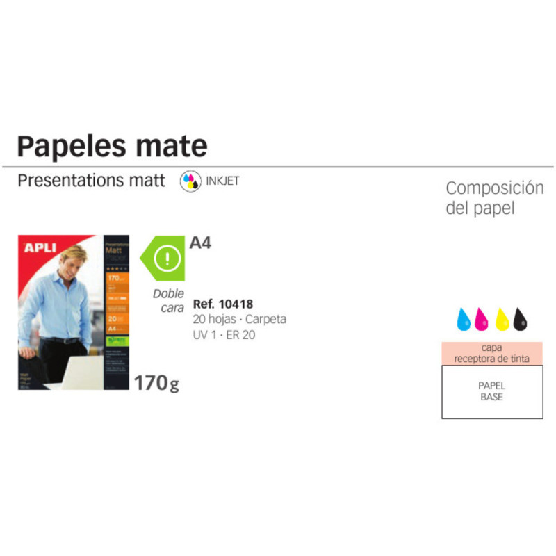 PAPEL APLI INKJET A-4 MATE DOBLE CARA 170G 20H 10418