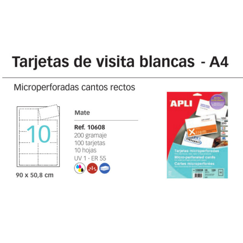TARJETA VISITA APLI I/L/C/ A-4 MICROPERFORADA 200G 10H 10608