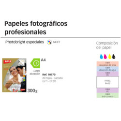 PAPEL APLI INKJET A-4 FOTO BRILLO 300G 10H 10970