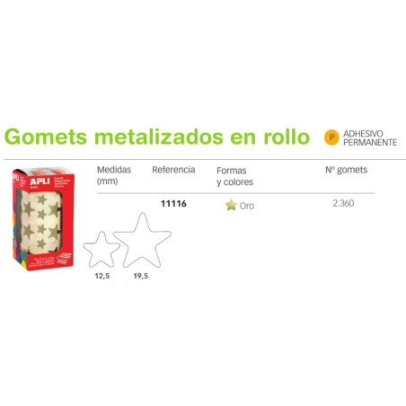 ETIQUETAS APLI GOMETS ROLLO ESTRELLA ORO METAL 11116