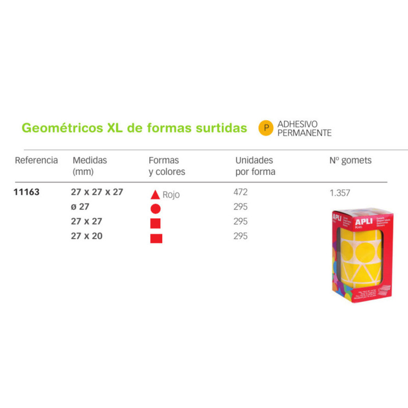 ETIQUETAS APLI GOMETS XL 4 FORMAS ROJO 11163