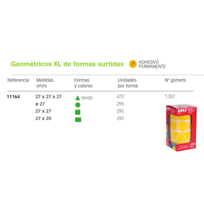 ETIQUETAS APLI GOMETS XL 4 FORMAS VERDE 11164