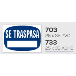LETRERO ADHESIVO 25*35 SE TRASPASA AZUL MOD 733
