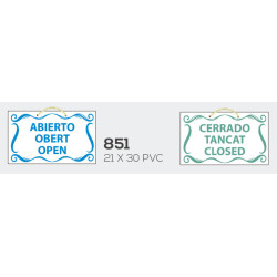LETRERO PVC 15*25  ABIERTO-CERRADO ESP-VAL-ING MOD.851