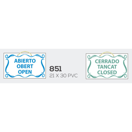 LETRERO PVC 15*25  ABIERTO-CERRADO ESP-VAL-ING MOD.851