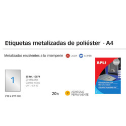 ETIQUETAS APLI L/C A-4 POLIESTER PLATA INTERPERIE 20H 10071