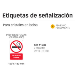 LETRERO APLI SEÑALIZACION ADHESIVO PROHIBIDO FUMAR TEXTO PARA CRISTAL 11538