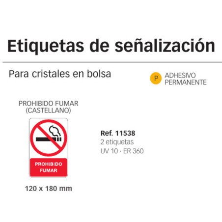 LETRERO APLI SEÑALIZACION ADHESIVO PROHIBIDO FUMAR TEXTO PARA CRISTAL 11538