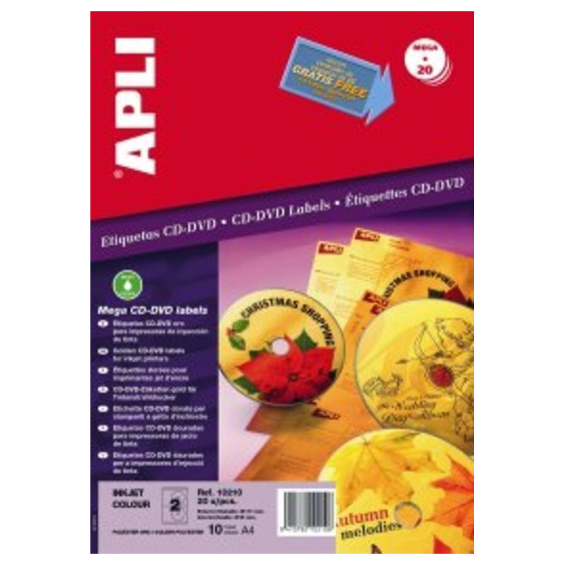 ETIQUETAS APLI INKJET A-4 CD ORO 20U 10210