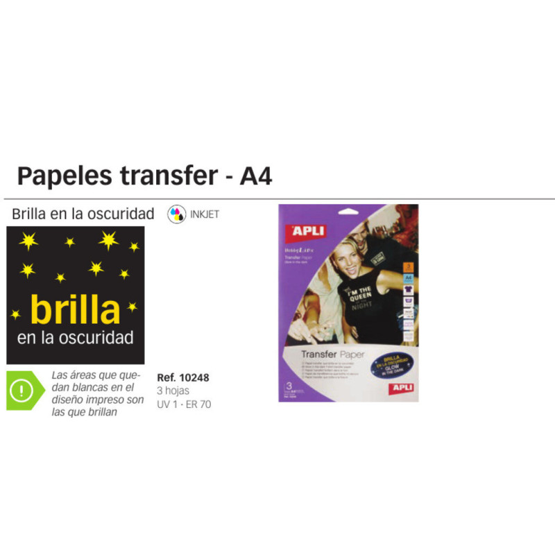 PAPEL APLI HOBBY LINE TRANSFER LUMINISCENTE 3H