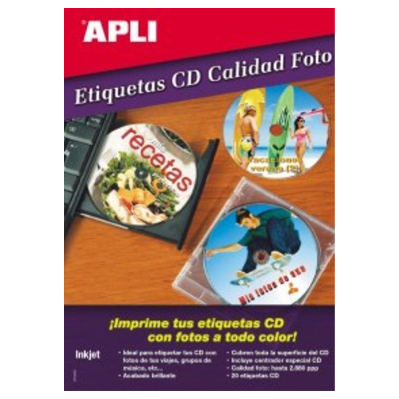 ETIQUETAS APLI INKJET A-4 CD MINI FOTO 10H 10395
