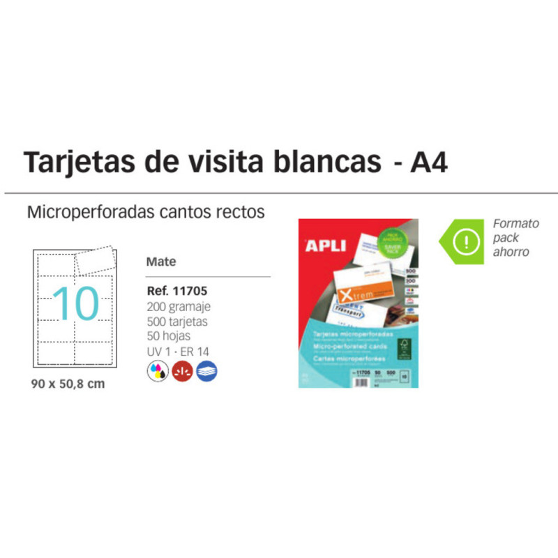 TARJETA VISITA APLI I/L/C/ A-4 MICROPERFORADA 200G 50H 11705