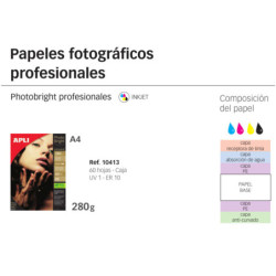PAPEL APLI INKJET A-4 FOTO PRO BRILLO 280G C/60H 10413