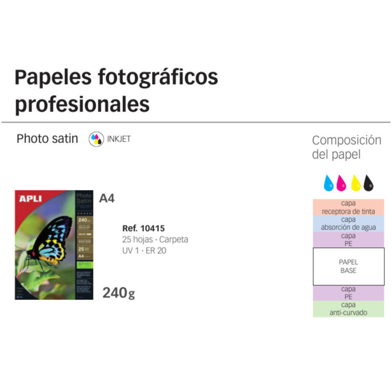 PAPEL APLI INKJET A-4 FOTO PRO SATINADO 220G 10H 10415