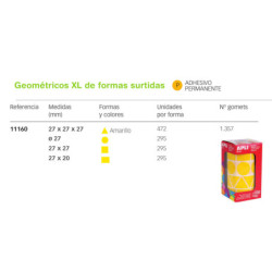 ETIQUETAS APLI GOMETS XL 4 FORMAS AMARILLO 11160