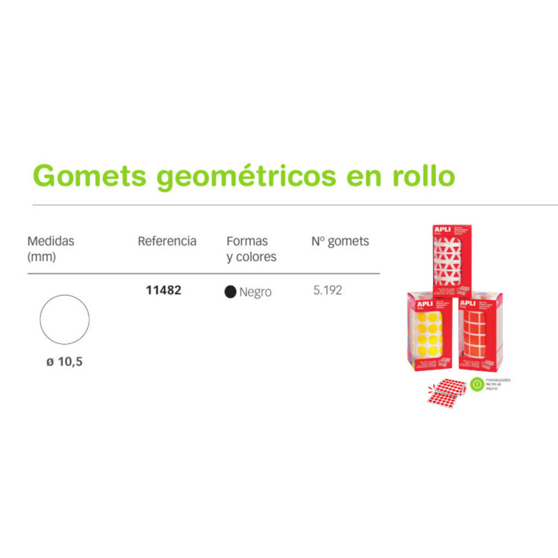 ETIQUETAS APLI GOMETS ROLLO REDONDO 10.5MM NEGRO 11482
