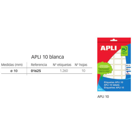 ETIQUETAS APLI 10 SOBRE 10MM 1625