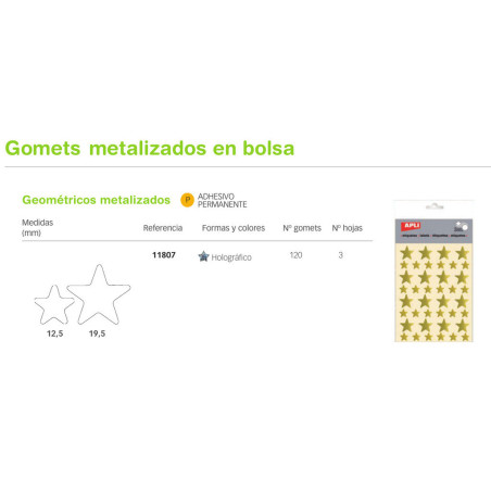 ETIQUETAS APLI GOMETS ESTRELLA 5 PUNTAS HOLOGRAFICA GR PEQ 3H 11807