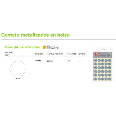 ETIQUETAS APLI GOMETS CIRCULO 20MM PLATA 3H 11809