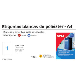 ETIQUETAS APLI L/C A-4 POLIESTER BLANCO INTERPERIE 100H 12121