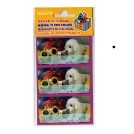 ETIQUETAS FELICIDADES ARGU DE: PARA: "CACHORRO VASOS" SOBRE 9U 28250/1 ^