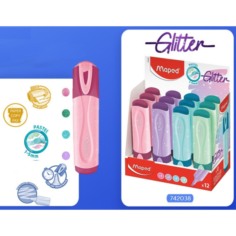 MARCD.FLUOR MAPED GLITTER 4 COLORES EXP 12U 742038