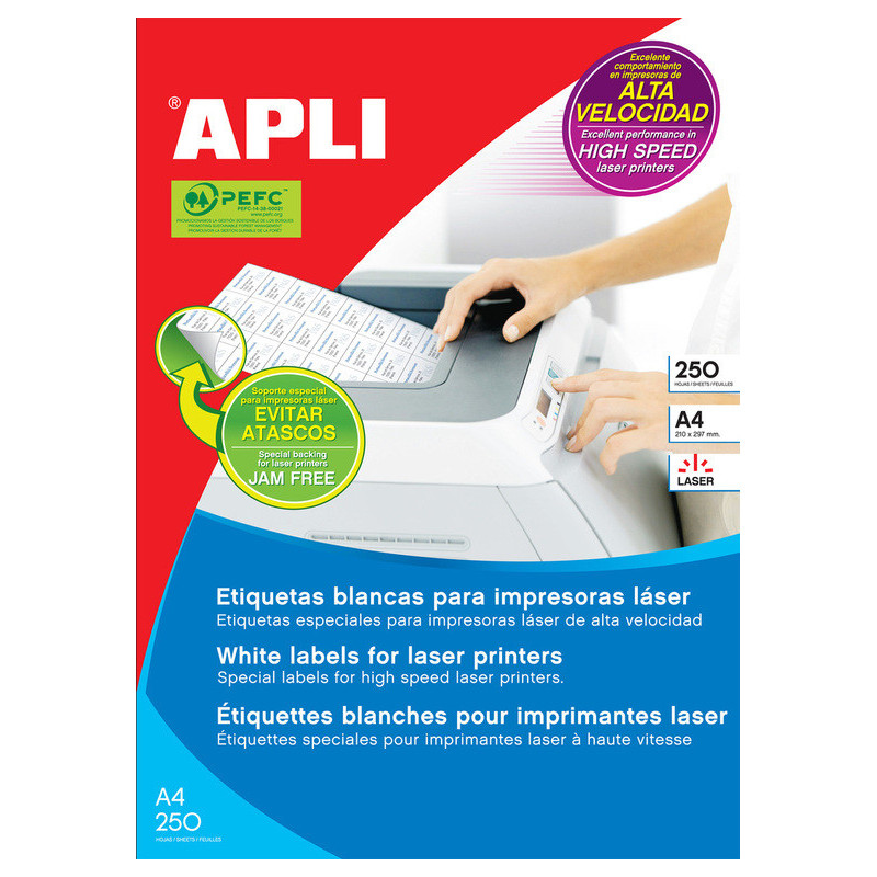 ETIQUETAS APLI LASER A-4 210*148 C/250H   2529