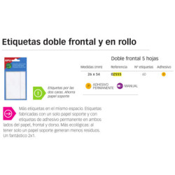 ETIQUETAS APLI DOBLE FRONTAL 26*54 5 HOJAS REF.2555