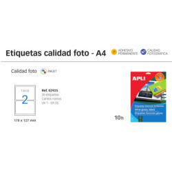ETIQUETAS APLI INKJET A-4 GLOSSY 178*127 2925
