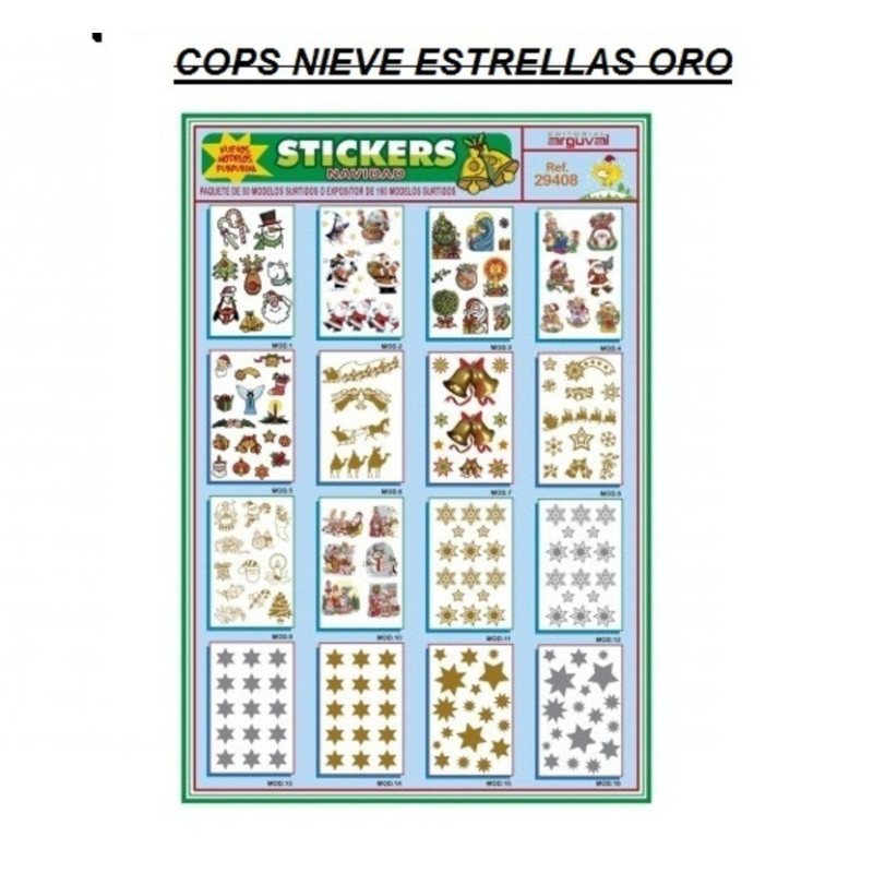 ETIQUETAS ARGU RELIEVE PURPURINA COPOS NIEVE Y ESTRELLAS ORO 29408 ^