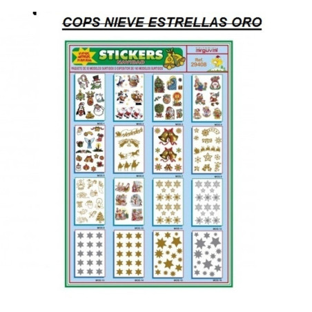 ETIQUETAS ARGU RELIEVE PURPURINA COPOS NIEVE Y ESTRELLAS ORO 29408 ^