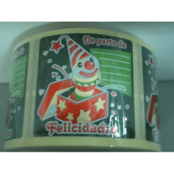 ETIQUETAS FELICIDADES ARGU METALIZADAS FELICIDADES PAYASO 250U. MOD 38 ^