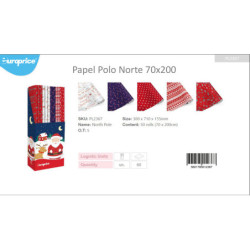 PAPEL REGALO ROLLO 0,70*2 EUROPRICE NAVIDAD POLO NORTE PL2367 C/50U