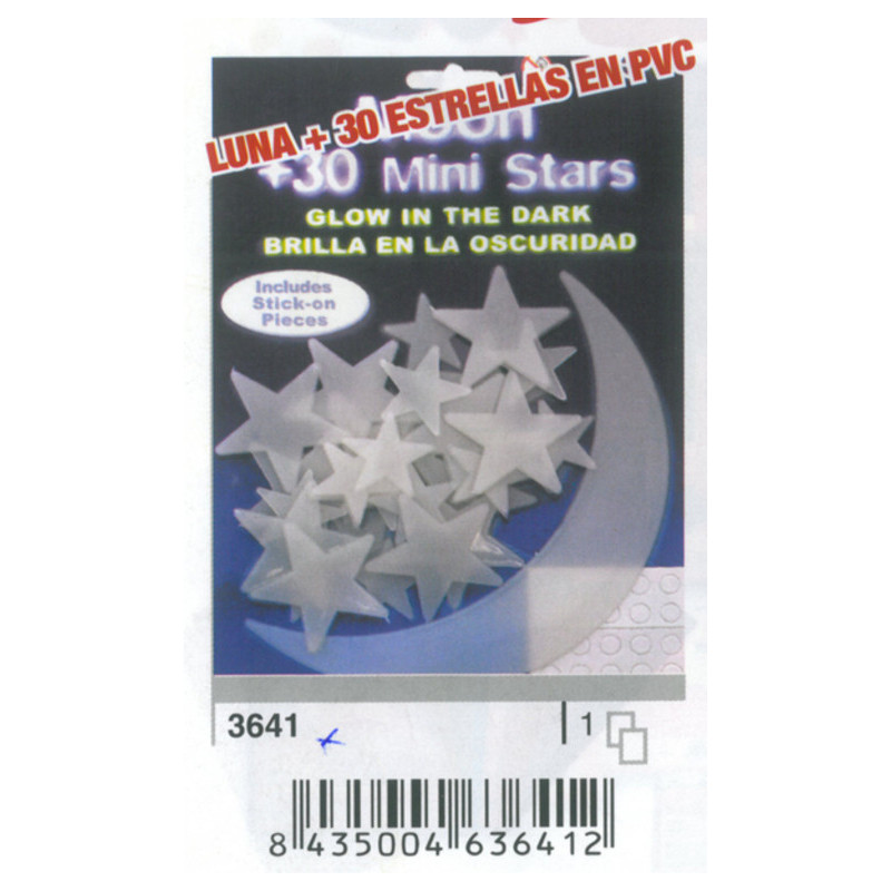 ETIQUETA ITKREA BRILLA EN LA OSCURIDAD ESTRELLAS LUNA PVC 22,5*16