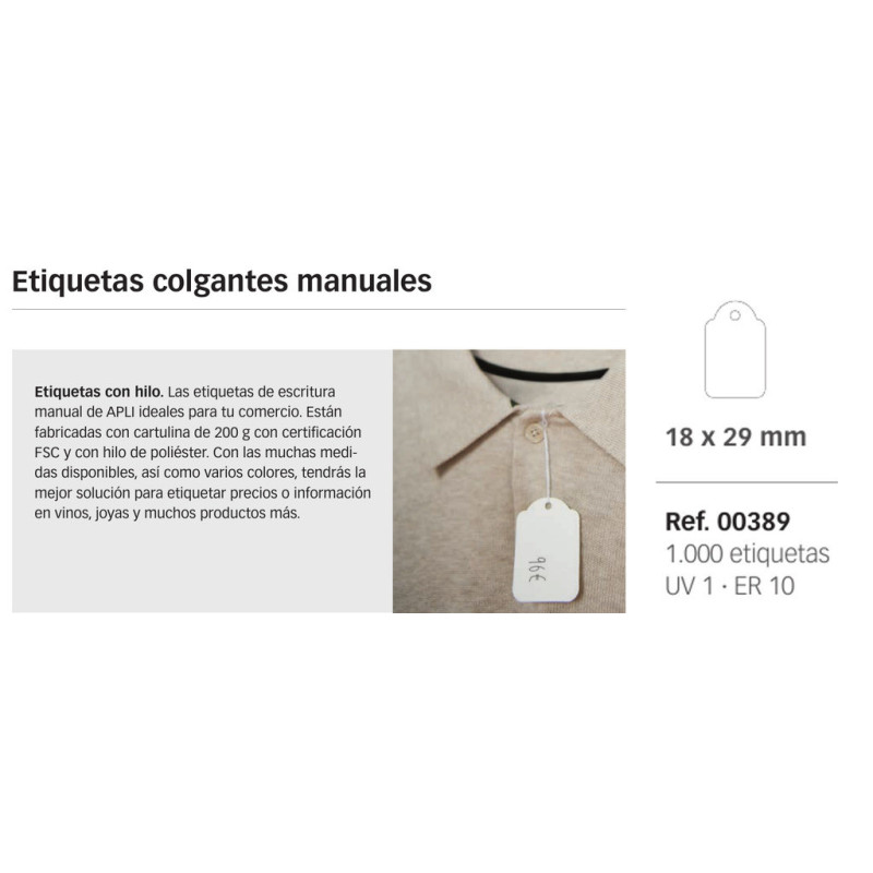 ETIQUETAS APLI COLGANTE 389 18*29 CUADRADA C/1000U