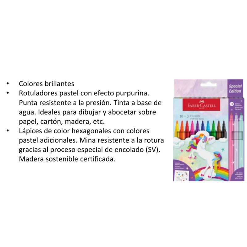 ROTULADOR FABER-CASTELL 10+3 COLORES CAJA CARTON UNICORNIO 554213