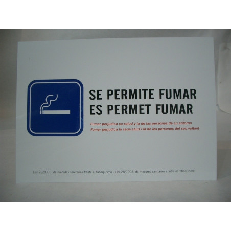 LETRERO PVC 21*30 SE PERMITE FUMAR   MOD.40 OFICIAL ^