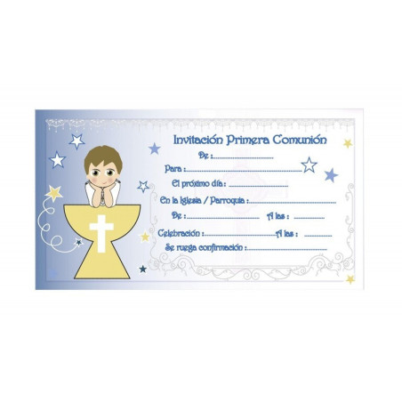 TARJETA INVITACION COMUNION ARGU NIÑO CALIZ AZUL 40027 ^