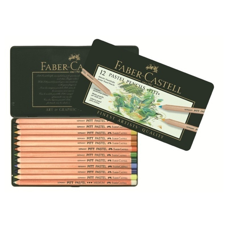 LAPIZ FABER-CASTELL PITT PASTEL 12 COLORES CAJA METAL 112112