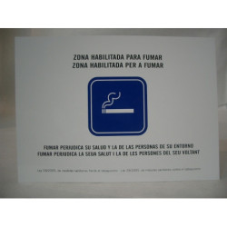 LETRERO PVC 21*30 ZONA HABILITADA PARA FUMAR  MOD.42 OFICIAL ^